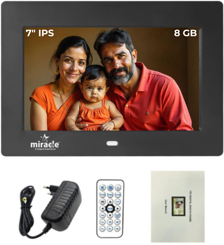 Miracle Digital 7" IPS Digital Photo Frame with Photos Slideshow, Video & Audio Support 7 inch Digital Picture Frame, High-Def.Screen, 2GB RAM 180°Wide Angle Viewing(8 GB, Matte Black)