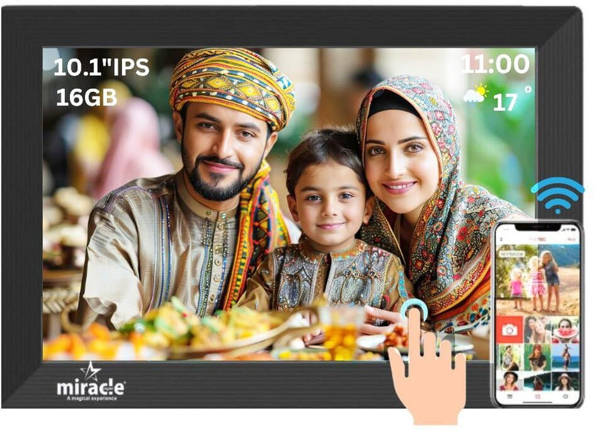 Miracle Digital 10.1" WiFi Digital Photo Frame IPS Touch Screen USB/SD Share via Frameo App 10.1 inch Wi-Fi Cloud Digital Picture Frame, 2 GB RAM(16 GB, Black)