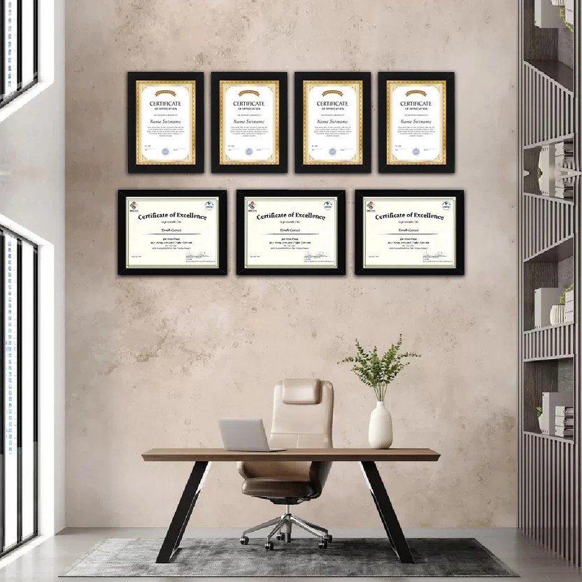 ParmarPrinters A4 Certificate Frames,Photo Frame For Wall Black Frame Set of 7 (Black-A4 Frame) 8.12 inch wodden(Black)