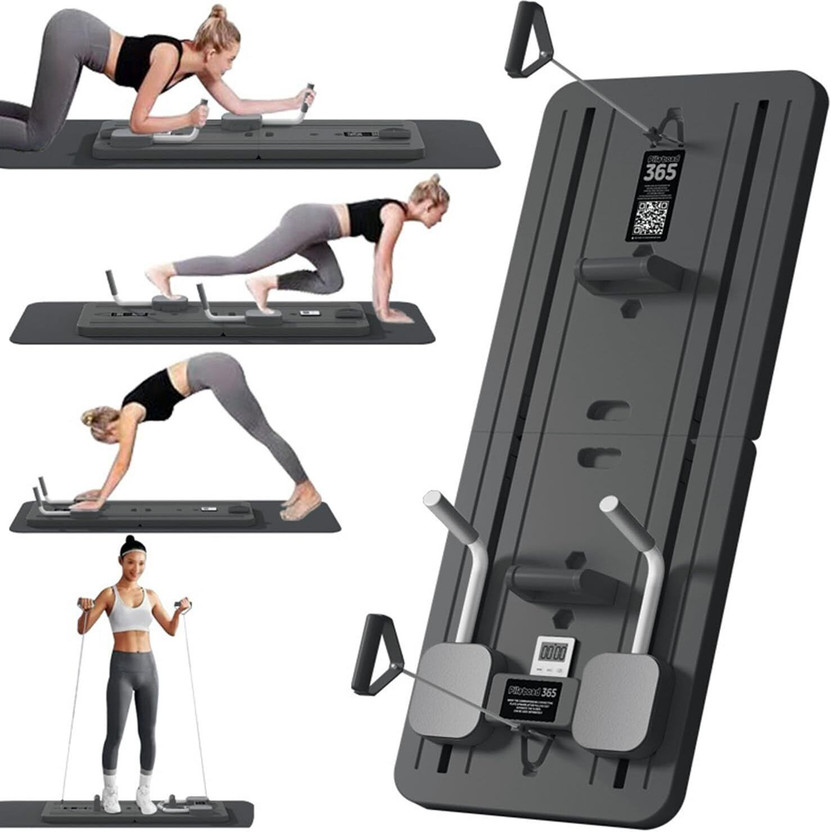 EMNDR 5-in-1 Multifunctional Sliding Board Pilates Reformer with Resistance Bands & Timer, Core Trainer Ab Machine Fitness Foldable Pilates Reformer