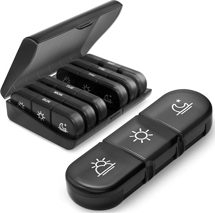 Snehmurti weekly pill organizer 3 times a day, portable travel pill box 7 day weekly pill organizer 3 times a day, portable travel pill box 7 day Pill Box(Multicolor)