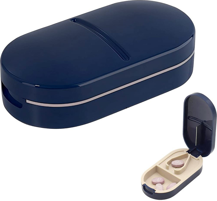Ghelonadi 1 PCS Portable Pill Box Tablets Cutter, Medicine Organizer Box with Pill Cutter 1 pcs Portable Pill Box Tablets Cutter, Medicine Organizer Box with Pill Cutter The pill cutter for tablets of any size can help you to easily cut the pill Manual Cutter , Storage , Grinder Grinder(Blue)