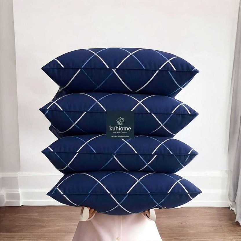kuihome Polyester Fibre, Microfibre Sleeping Pillow Pack of 4 Abstract Premium Pillow Set(Blue)