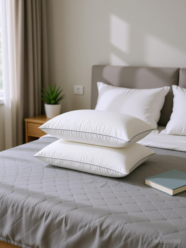 Sleepwell Polyester Fibre Sleeping Pillow Pack of 2 Solid Umang, Everyday Comfort, Light, Soft & Durable, 24 x16 Inches(White)