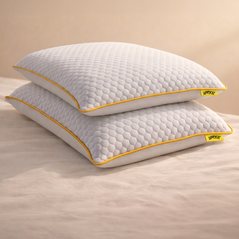 SleepyCat Memory Foam Orthopaedic Pillow Pack of 2 Solid Bamboo Fabric Standard Size (25x16 inches)(White and Grey)