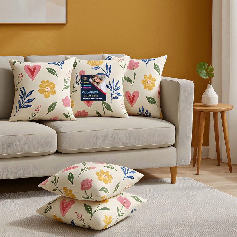 VILLAGERS Microfibre Cushion Pack of 5 Floral Premium Cushion Set | (16x16 inch)(Multicolor)