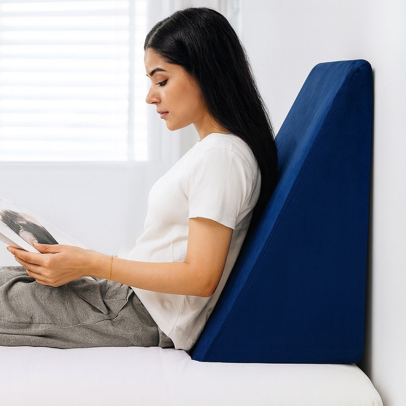 HOMESO Memory Foam Orthopaedic Pillow Pack of 1 Solid Wedge Plus Pillow for Sleeping Back & Neck Pain Relief Leg Elevator(Navy Blue)