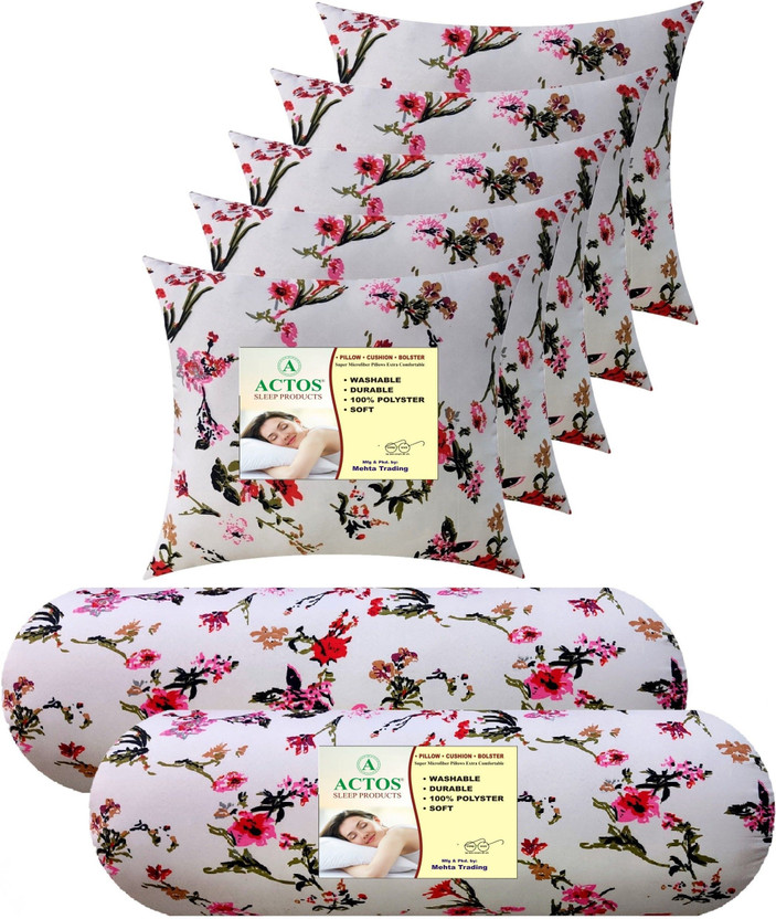 ACTOS Microfibre Bolster Pack of 7 Floral(White)