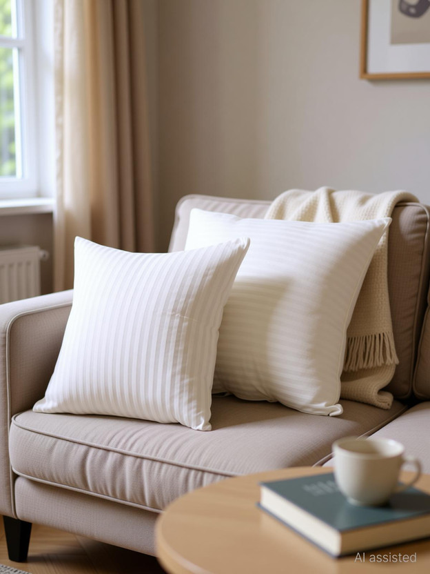 LA VERNE Microfibre Cushion Pack of 2 Stripes(White)