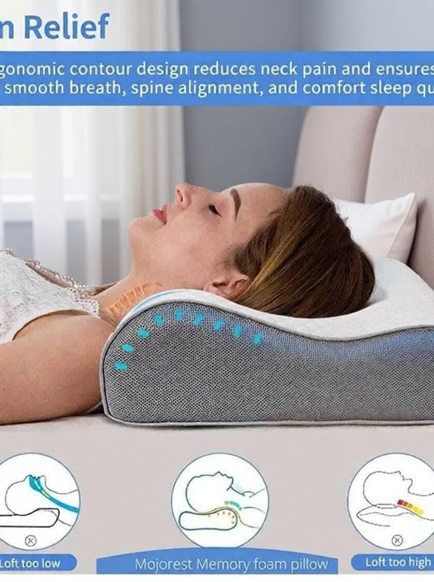 HKZ-YG Memory Foam Orthopaedic Pillow Pack of 1 Geometric Cervical Contour Memory Foam Pillow, Stomached, Anti-Snoring, Side Sleepers(Grey)
