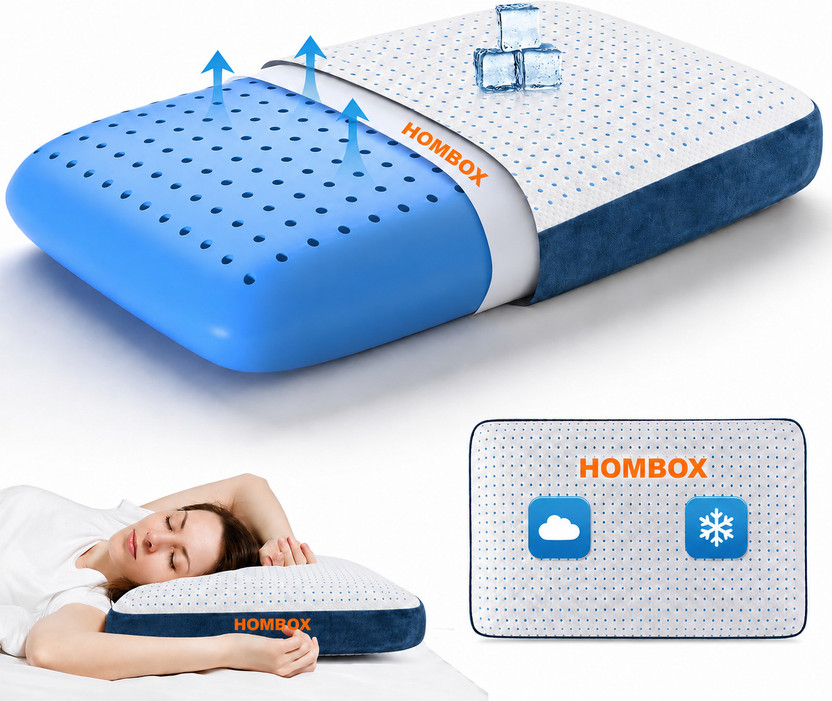 HOMBOX Memory Foam Orthopaedic Pillow Pack of 1 Solid Cool Gel Memory Foam Pillow I 26 X 18 X 5 Inch(White)