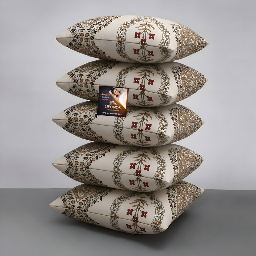LIPONOS Microfibre Cushion Pack of 5 Floral Premium Cushion Set (16x16 inch)(Multicolor)