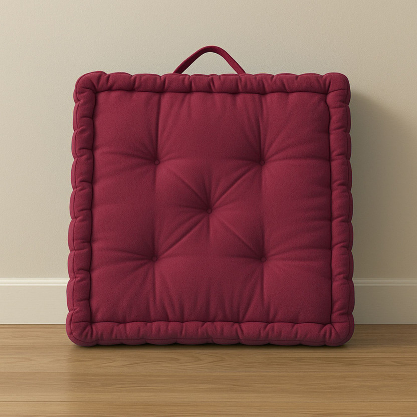 maatrikaa Cotton Floor Cushion Pack of 1 Solid Square-Tatami Cushion for Meditation, Reading, Sitting Room(18x18 Inch)(Maroon)