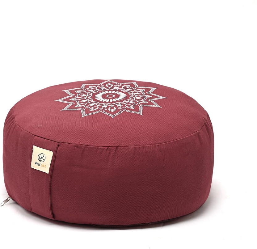 Wiselife Cotton Cushion Pack of 1 Solid Premium Cotton Yoga Meditation Cushion Round Floor Pillow with Carrying Handle -(Red)