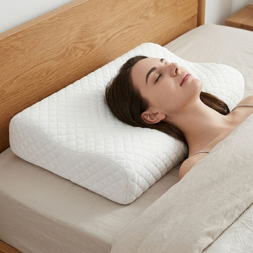Cervixa Memory Foam Orthopaedic Pillow Pack of 1 Geometric Contour Cervical Memory Foam Pillow(White)