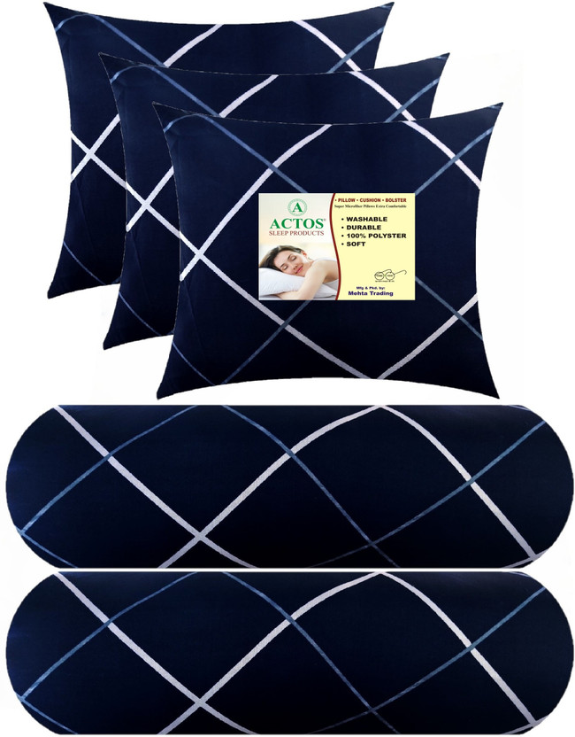 ACTOS Microfibre Bolster Pack of 5 Abstract 3 Cushion And 2(Blue1)