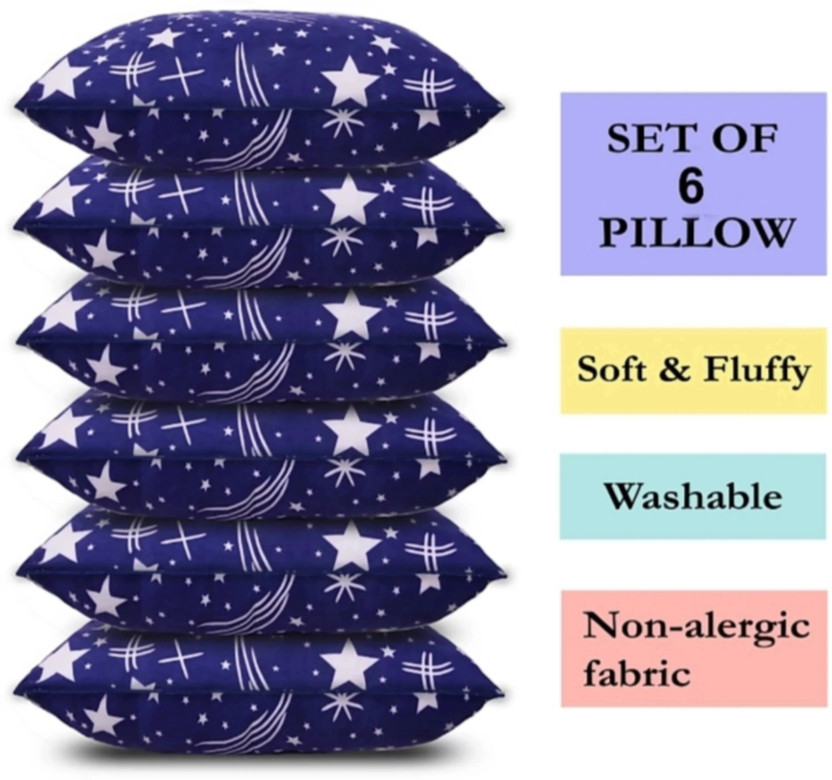 VILLAGERS Polyester Fibre, Microfibre Sleeping Pillow Pack of 6 Abstract LUXURY(Blue)