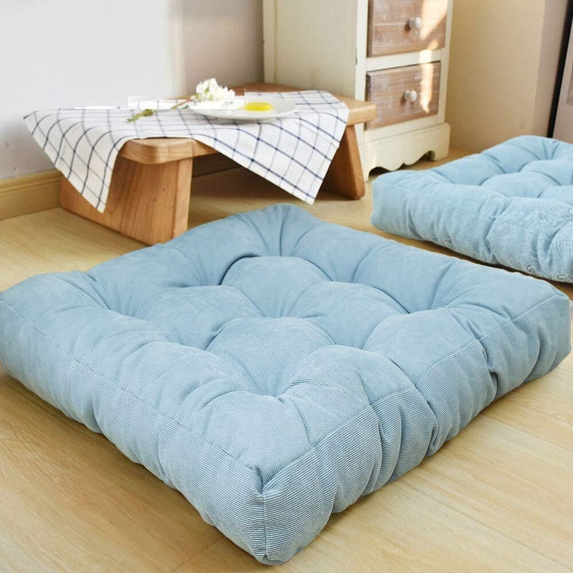 Hundur Store Microfibre Floor Cushion Pack of 1 Solid(Blue)