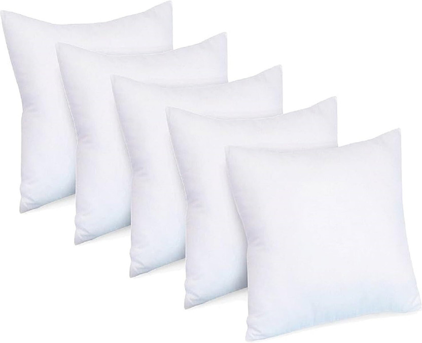 VLYSIUM Cotton Cushion Pack of 5 Solid cushion 14x14 inch pillow insert for sofa (35*35 cm)(White)