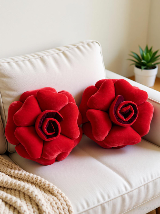 PCT Microfibre Cushion Pack of 2 Floral Flower Collection 30cm*30cm(Red)