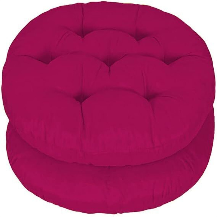 Wondershala Cotton Chair Pad Pack of 2 Solid Antique Round Chair Cushion Round Chairpad(D.PINK)