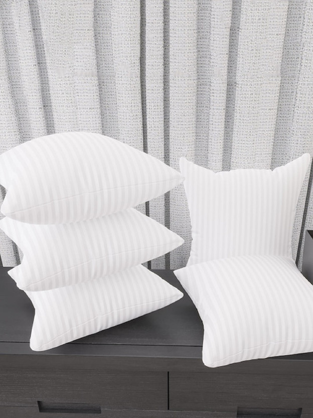 VLYSIUM PERFECT SLEEPER Cotton Cushion Pack of 5 Stripes Premium sofa pillows 40*40cm cushion fillers for sofa pillows (16x16 cm)(White)