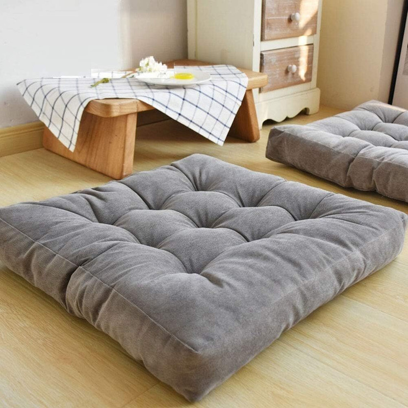 aeTHEric Microfibre Floor Cushion Pack of 1 Solid(Grey)