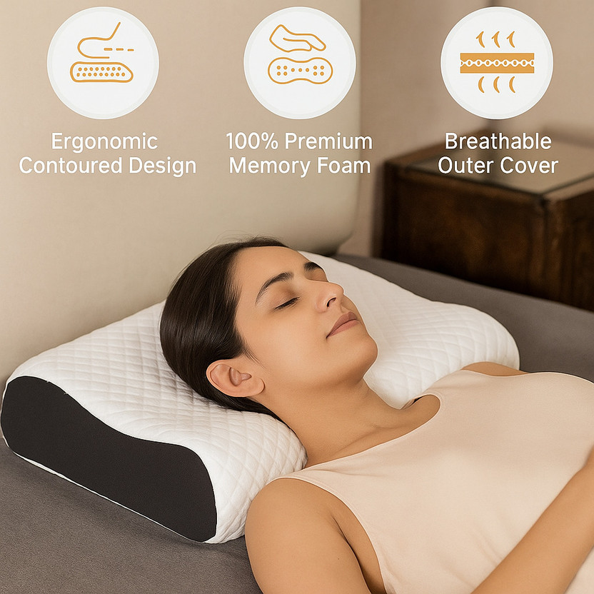 Sleep Yoga Memory Foam, Latex, Gel, Memory Foam, Foam Orthopaedic Pillow Pack of 1 Solid Comfort pillow(White, Black)