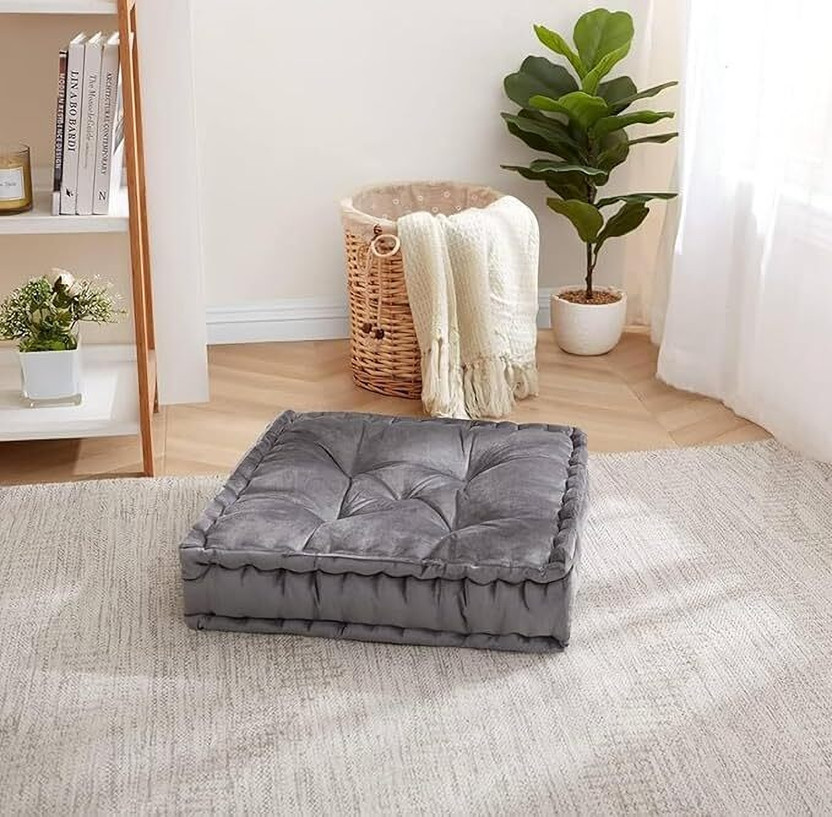 RUDRAHOME Cotton Floor Cushion Pack of 1 Solid(Grey)