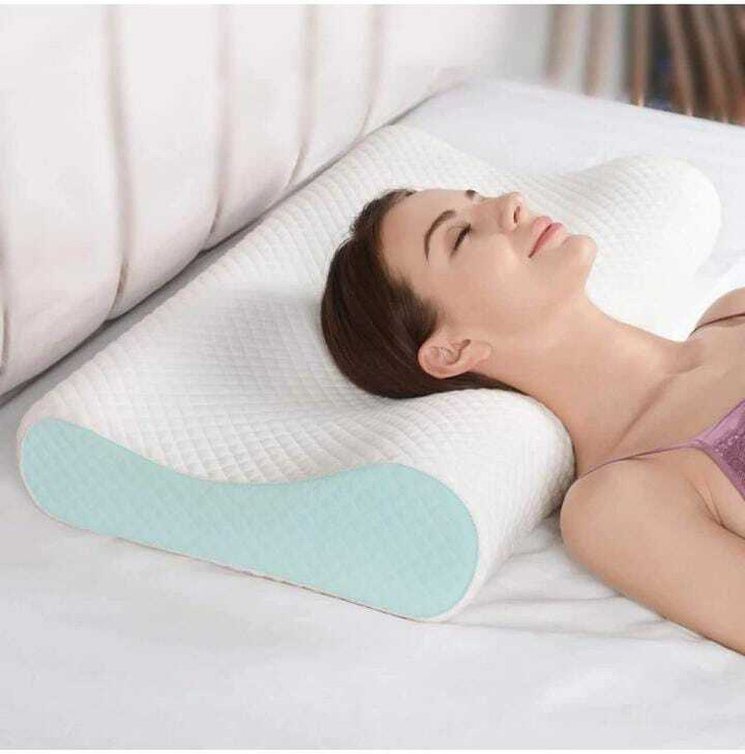 HKZ-YG Memory Foam Orthopaedic Pillow Pack of 1 Solid Cervical Contour Memory Foam Pillow + Anti-Snoring + Stomached + Side Sleepers(Sky)