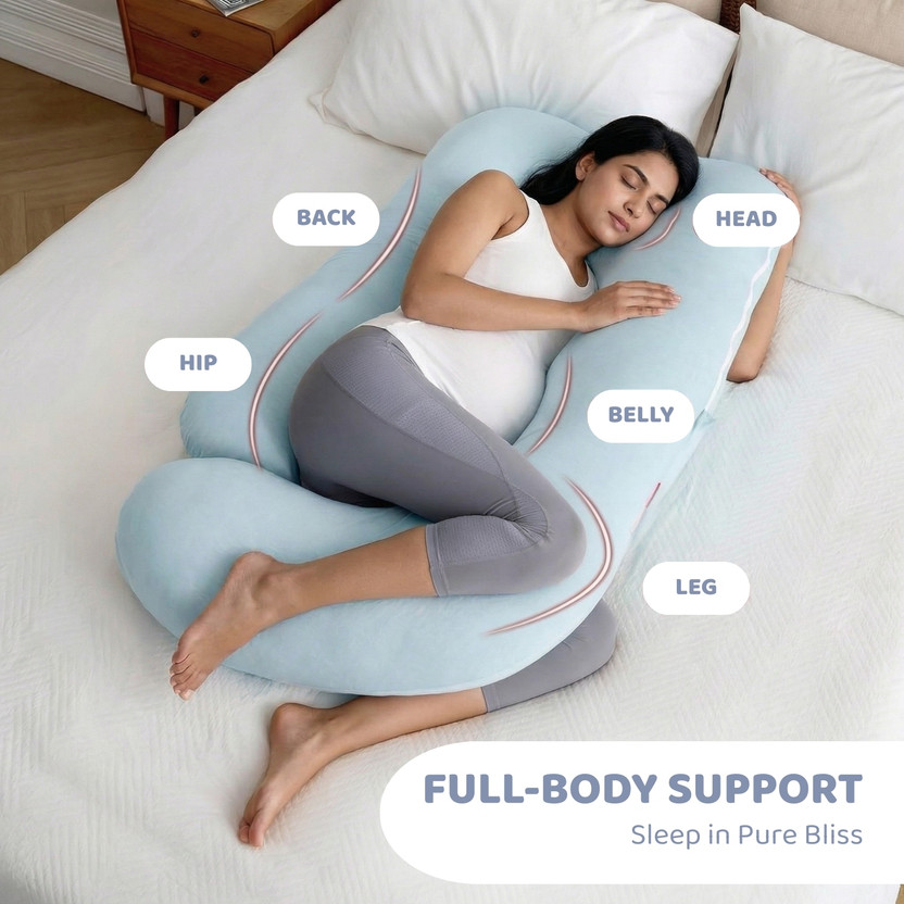 haus & kinder Polyester Fibre Pregnancy Pillow Pack of 1 Solid(Blue)