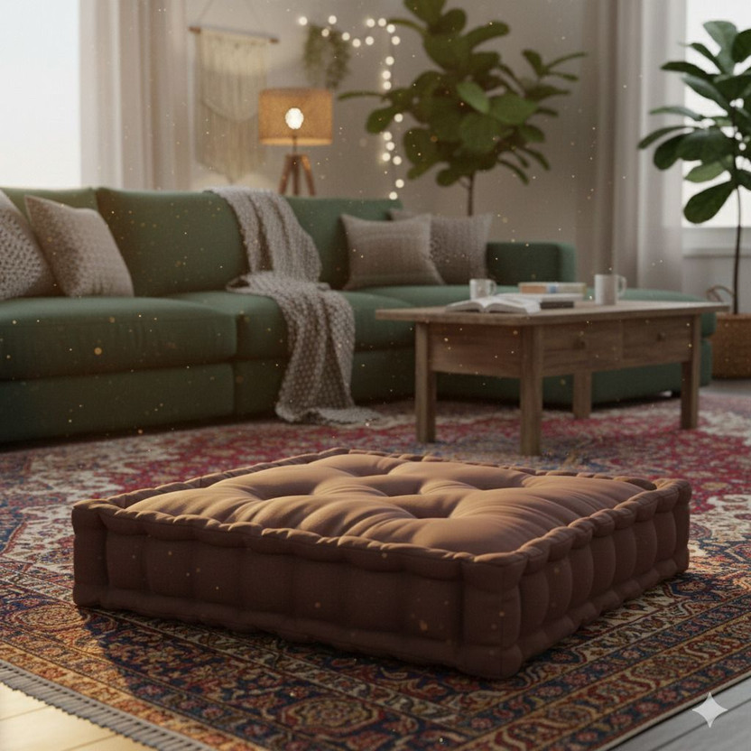 MbsHandloom Cotton Floor Cushion Pack of 1 Solid Floor Cushion(Brown)