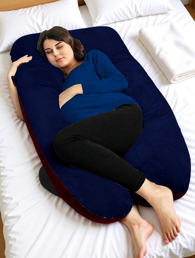Daddy Cool Microfibre Pregnancy Pillow Pack of 1 Solid velvet U shaped Reversible Dark Blue, Maroon(Grey,Maroon)