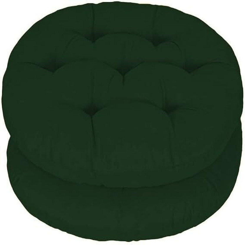 Wondershala Cotton Chair Pad Pack of 2 Solid Antique Round Chair Cushion Round Chairpad(D.GREEN)
