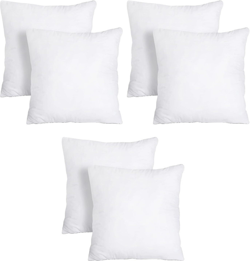 VLYSIUM Polyester Fibre Cushion Pack of 6 Solid sofa pillows 40cm*40cm cushion fillers for sofa pillows (16x16 cm)(White)
