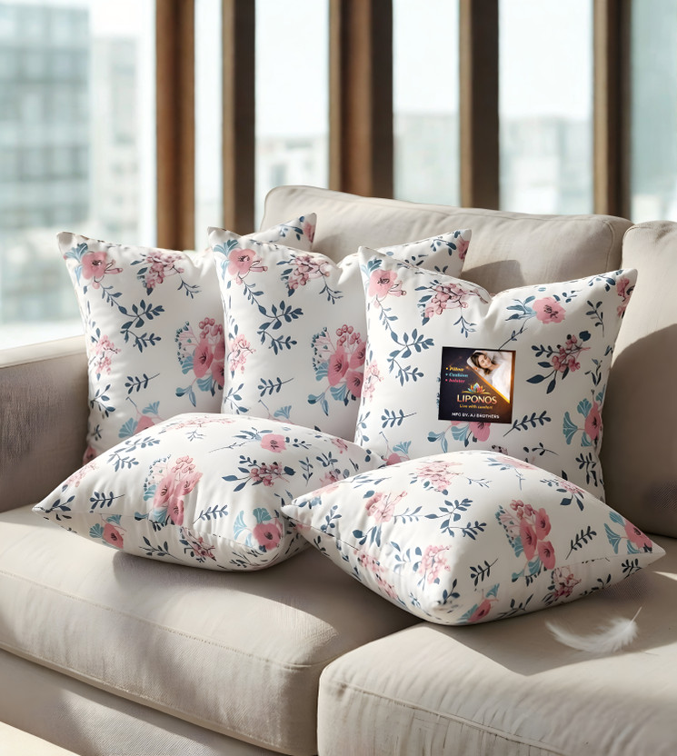LIPONOS LIPONOS Microfibre Cushion Pack of 5 Floral Premium Cushion Set (16x16 inch)(Multicolor) - Flipkart Deal