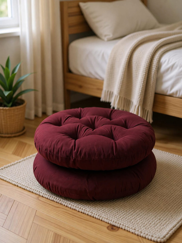 BHEBHA Microfibre Chair Pad Pack of 2 Solid(Maroon 25)