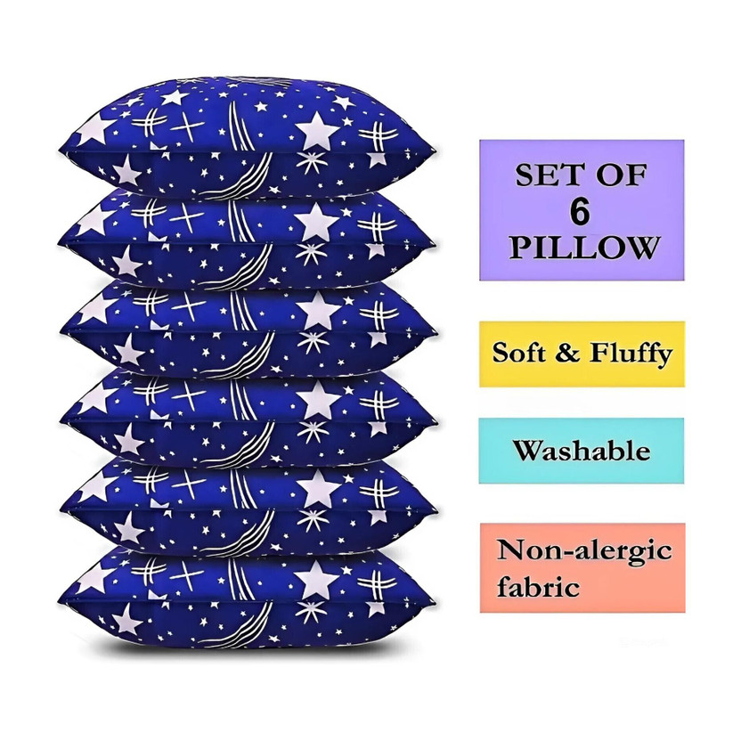SOFT SNOOZE Microfibre, Polyester Fibre, Cotton, Memory Foam, Mustard Seeds Sleeping Pillow Pack of 6 Abstract Soft Snooze Luxury Soft Pillow(Blue)