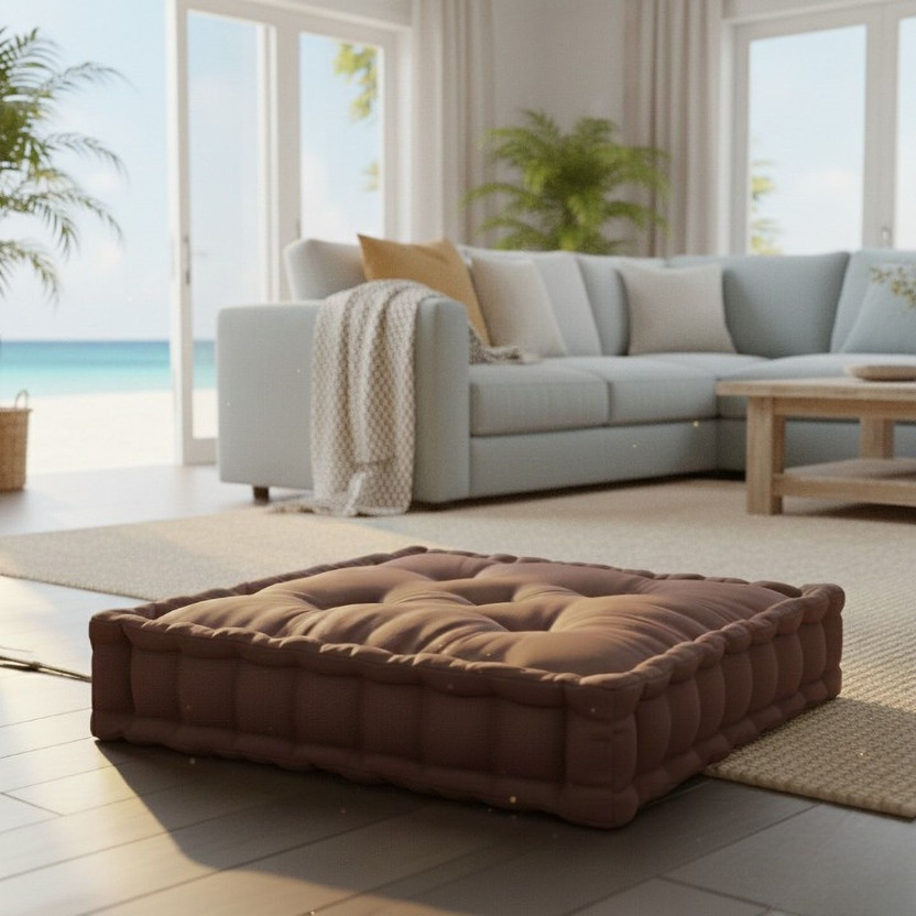 MbsHandloom Cotton Floor Cushion Pack of 1 Solid Floor Cushion(Brown)