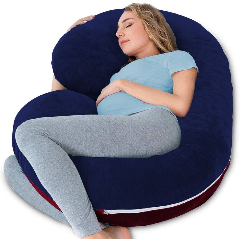 Daddy Cool Microfibre Pregnancy Pillow Pack of 1 Solid velvet C shaped Reversible ( Dark Blue, Maroon)(Dark Blue, Maroon)