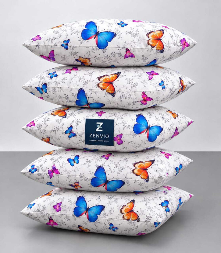 Zenvio Microfibre Cushion Pack of 5 Printed Ultra Luxuary Soft(Multicolor)