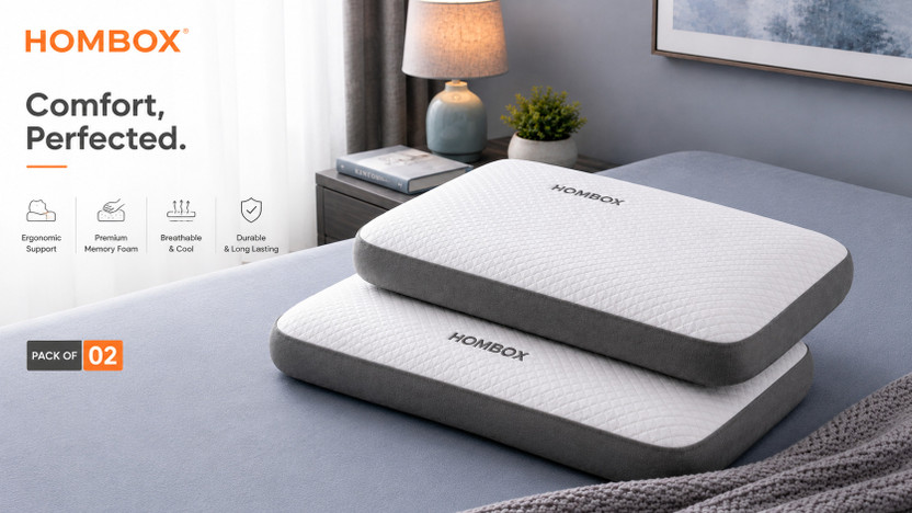 HOMBOX HOMBOX Memory Foam Sleeping Pillow Pack of 2 Solid Memory Queen Size I Foam Pillow Grey/White I 2416x4 Inch(White) - Flipkart Deal