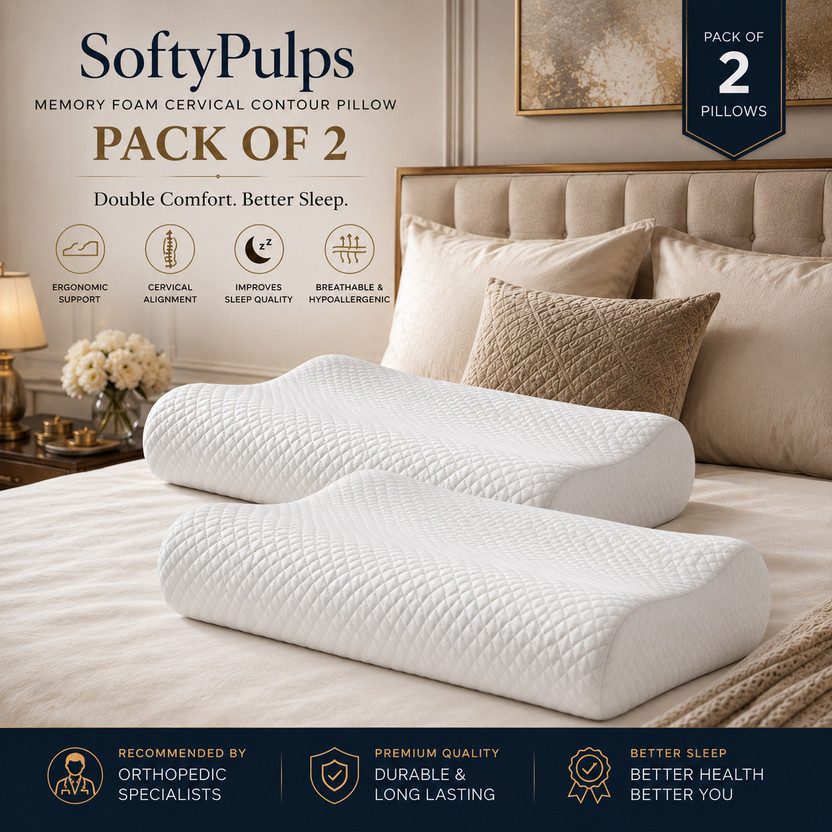 SoftyPulps Memory Foam Orthopaedic Pillow Pack of 2 Solid Softypulps Contour Cervical Memory Foam Pillow(White)