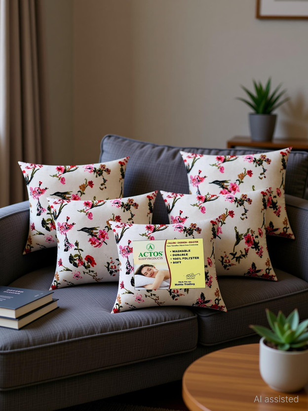ACTOS Cotton Cushion Pack of 5 Abstract(White)