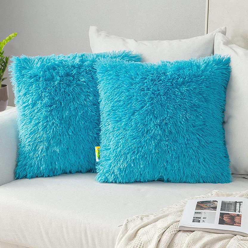Cyuteenuts Microfibre Cushion Pack of 2 Solid Decorative pillows(Sky Blue)