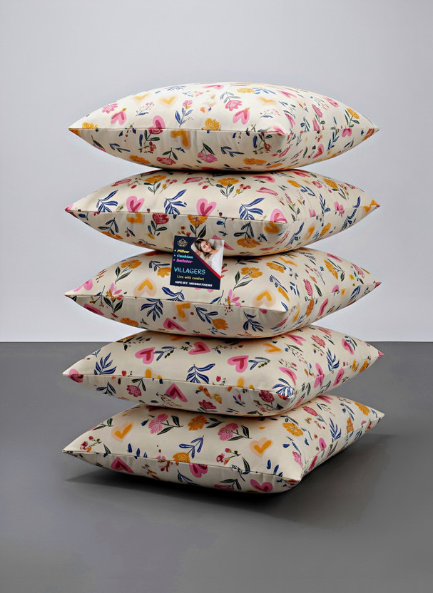 VILLAGERS Microfibre Cushion Pack of 5 Floral Premium Cushion Set | (16x16 inch)(Multicolor)
