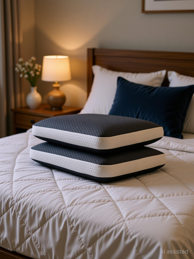 LA VERNE Memory Foam Sleeping Pillow Pack of 2 Geometric Luxury(Grey | White)