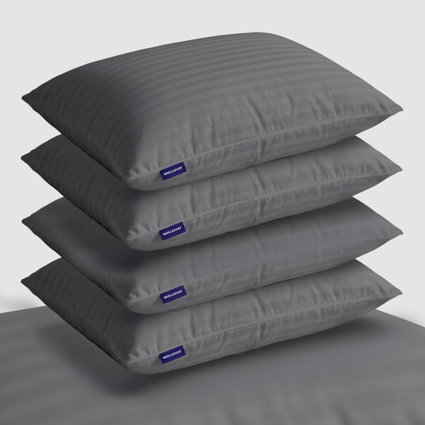WELLGIVER Microfibre Sleeping Pillow Pack of 4 Stripes Microfiber Pillows, 41x61 cm, Soft & Fluffy, with Inner Cover(Grey)