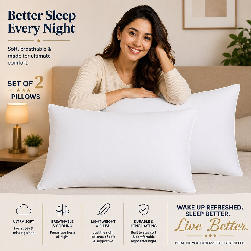 Embroco Embroco Polyester Fibre Sleeping Pillow Pack of 2 Solid 18005-2-16x24(White) - Flipkart Deal