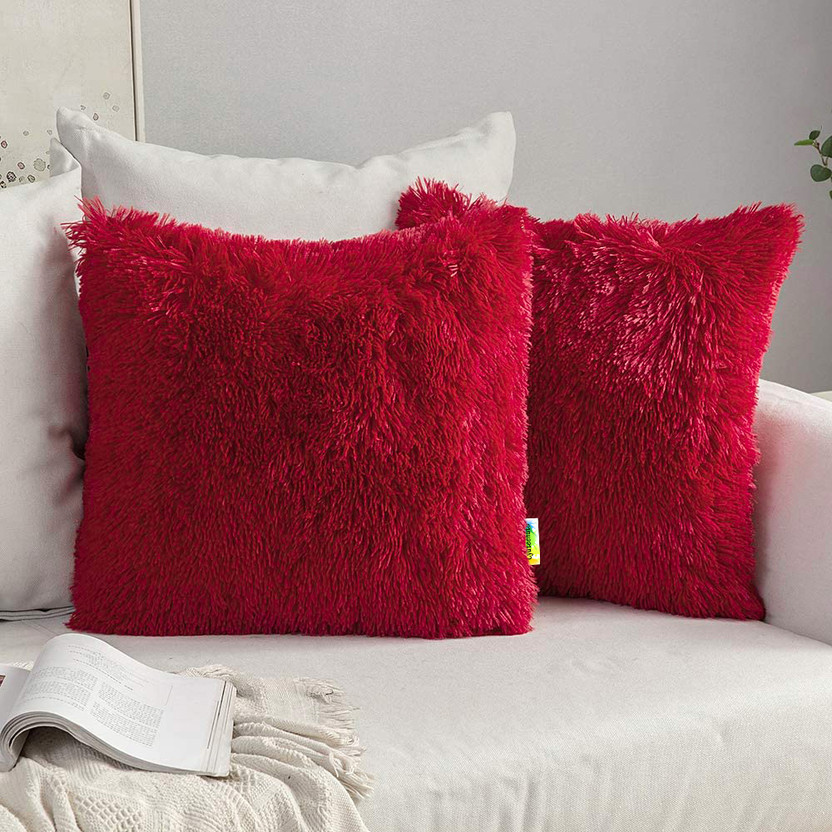 Cyuteenuts Microfibre Cushion Pack of 2 Solid Decorative pillows(Red)